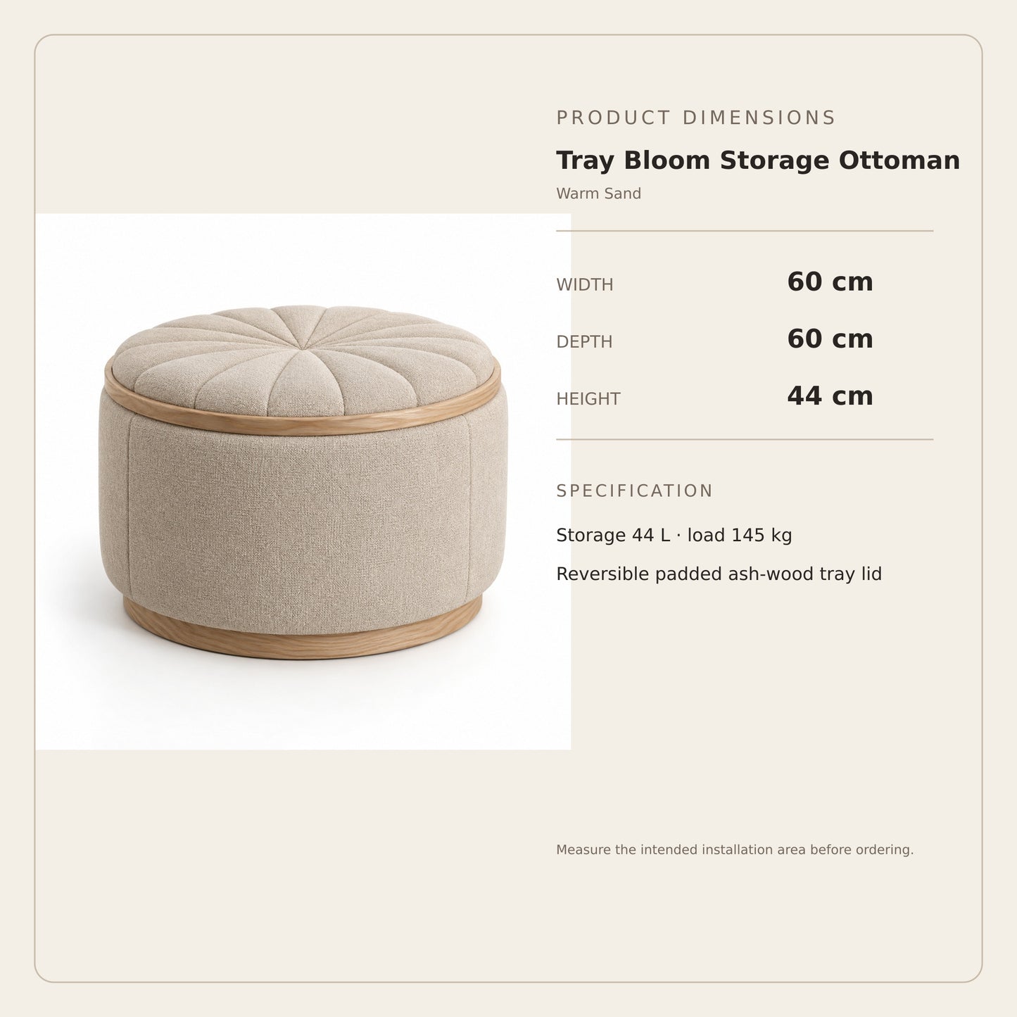 Tray Bloom Storage Ottoman