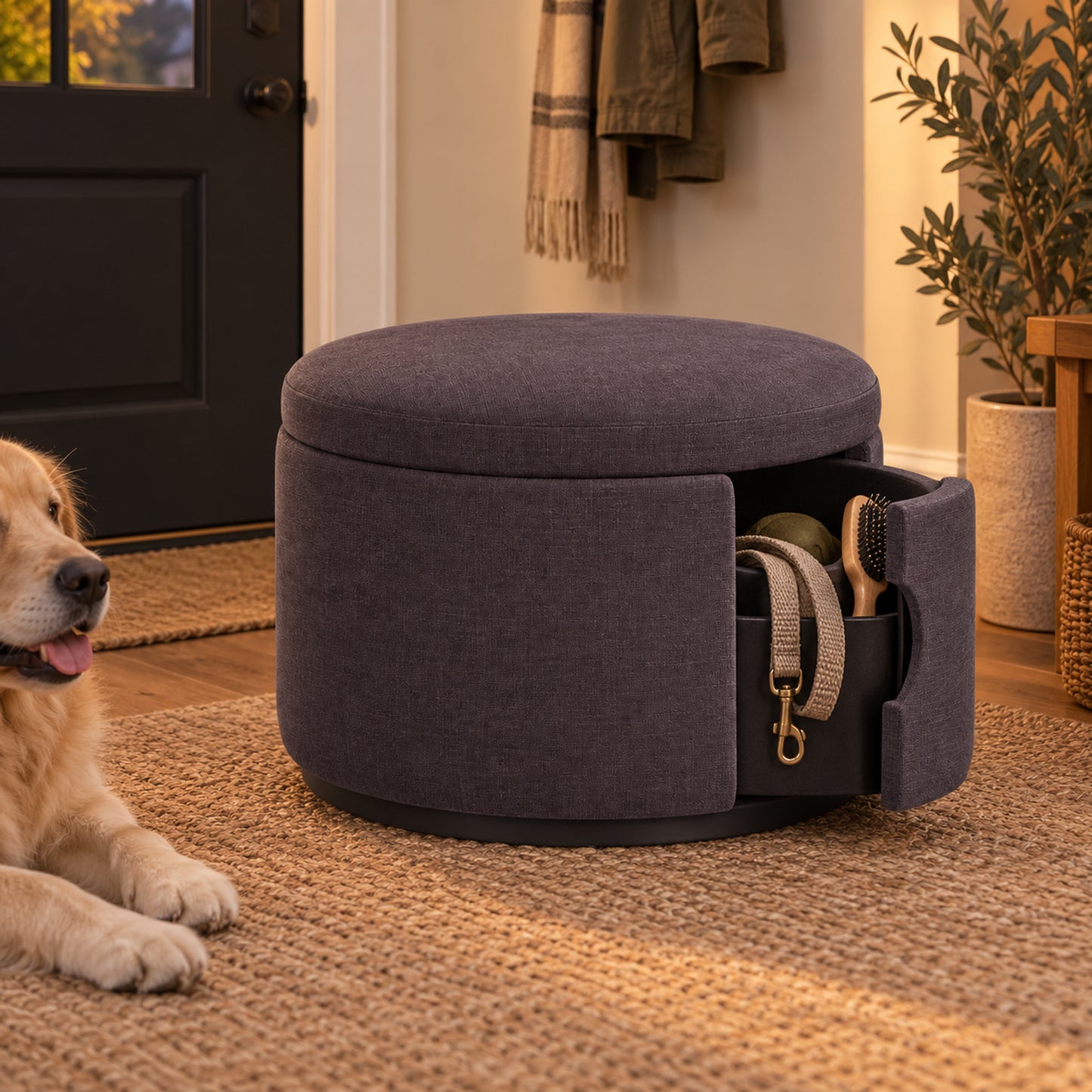 Side-Scoop Storage Ottoman